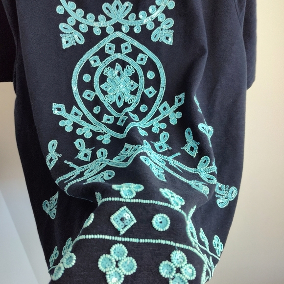 New Talbots Embellished Top cotton beaded navy blue turquoise tunic coastal 3X - Picture 12 of 16